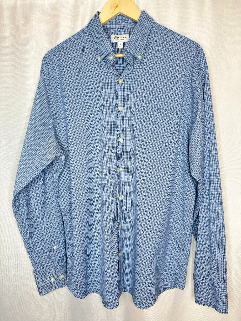 Peter Millar Summer Comfort Checked Button Down, LARGE Preppy Golf Office Nylon